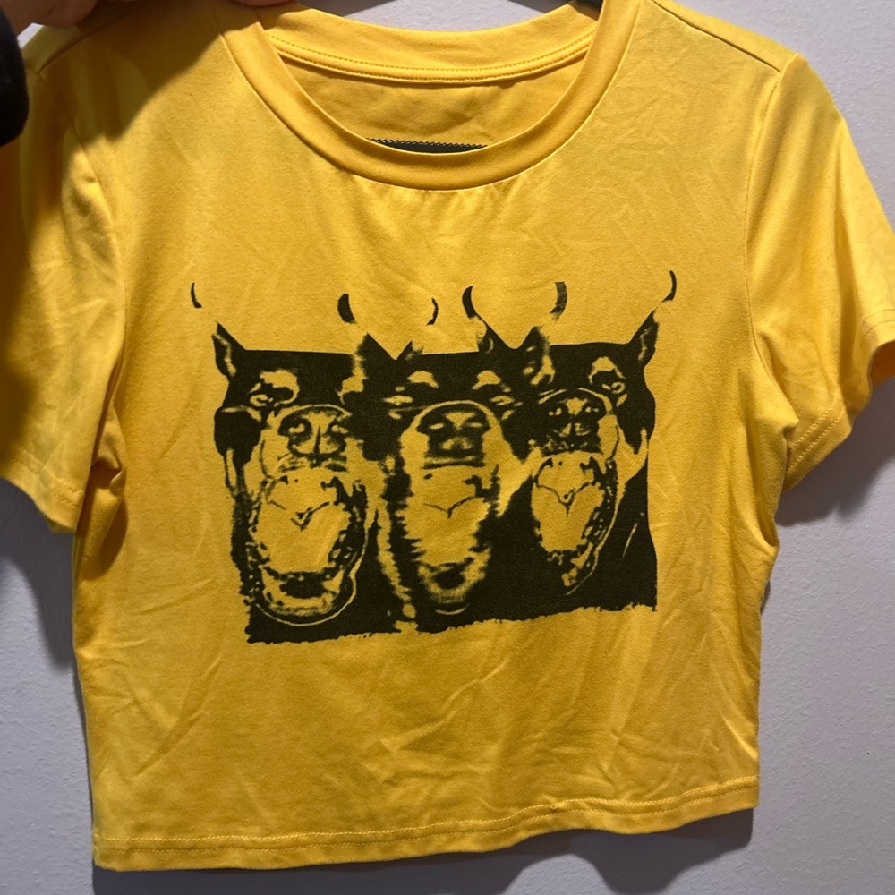 Yellow Crop Tee with Black Graphic